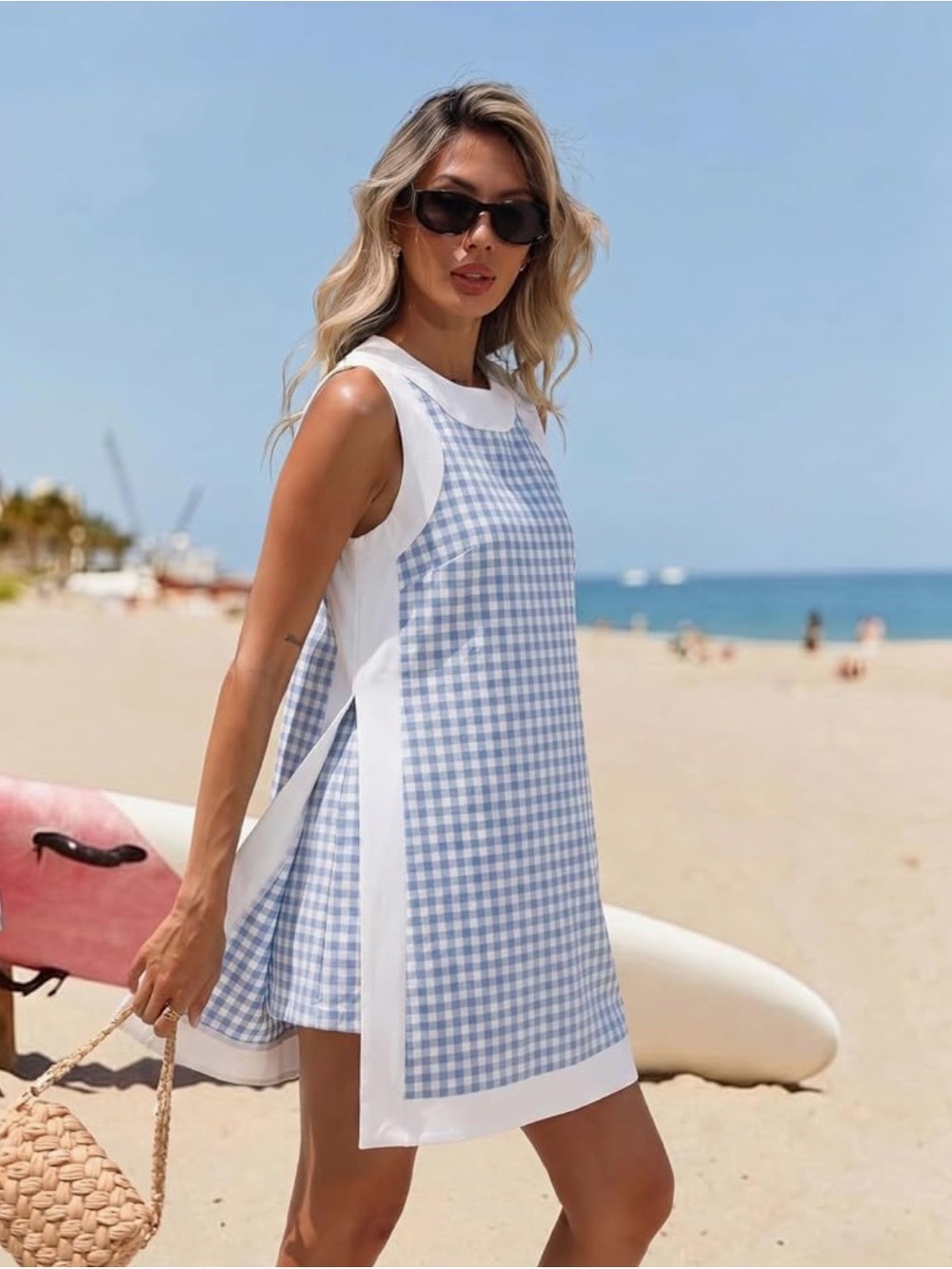 Sleeveless Blue Gingham short set L